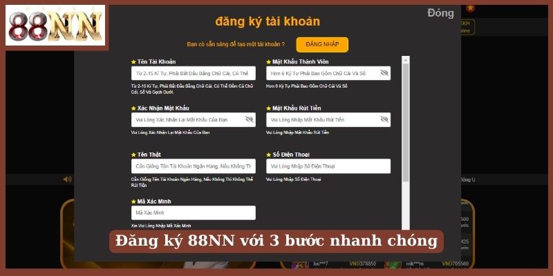 Đăng ký 88NN với 3 bước nhanh chóng