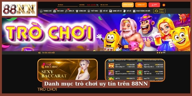 Danh mục trò chơi uy tín trên 88NN