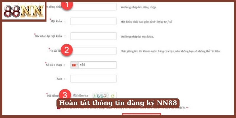 Hoàn tất thông tin đăng ký NN88