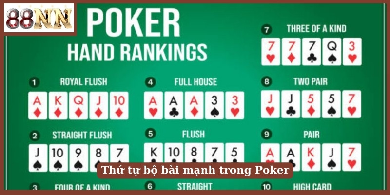 Thứ tự bộ bài mạnh trong Poker